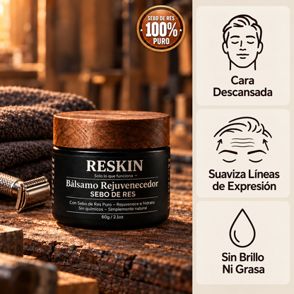 RESKIN Bálsamo facial con sebo de res 100% puro: cara descansada, suaviza líneas de expresión, sin brillo ni grasa